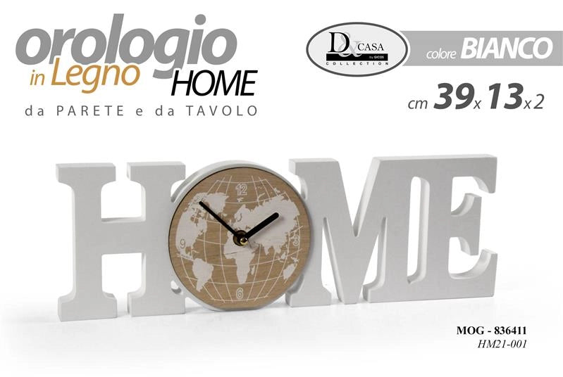 OROLOGIO IN LEGNO "HOME" DA PARETE O TAVOLO 39 X 2 X 13H CM