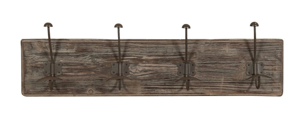 Biscottini Attaccapanni da parete in legno massiccio e ferro forgiato a mano finitura legno anticato 78x10x21 cm