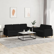Set di Divani 2 pz con Cuscini Nero in Tessuto