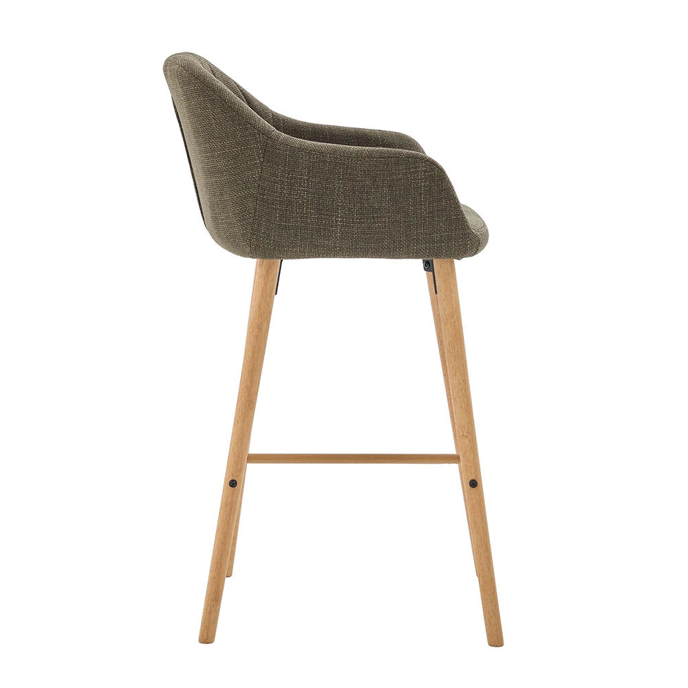 Sgabelli da bar moderni - Xylo - Schienale alto, braccioli, rivestimento in lino, gambe in legno