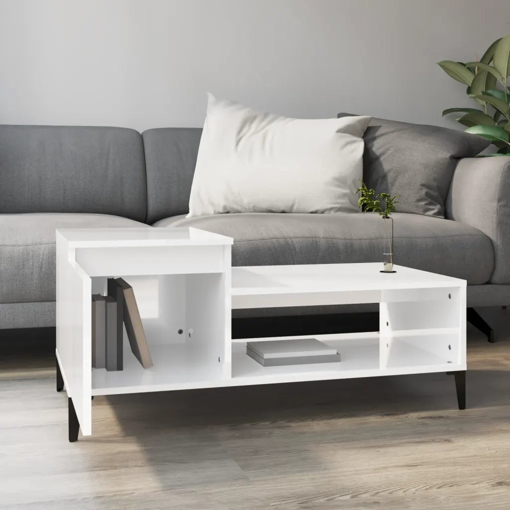 Tavolino da Salotto Bianco Lucido 100x50x45cm Legno Multistrato 821134