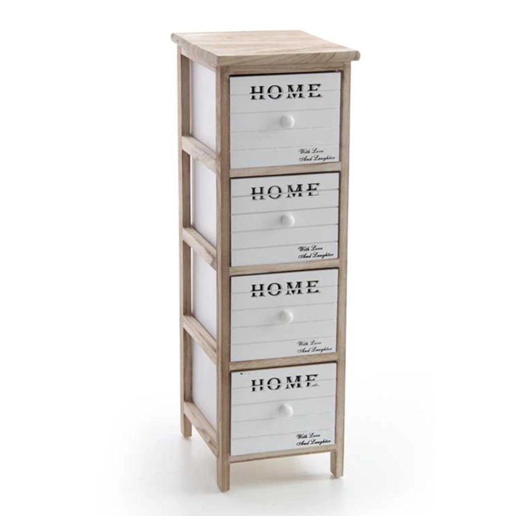CASSETTIERA IN LEGNO DECORATA HOME COLORE BIANCO E NATURALE 26 X 32 X 80 CM