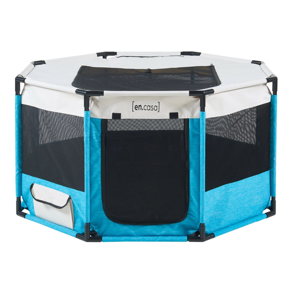 Kennel Nærøysund Rifugio Coperto per Cani e Gatti 112 x 112 x 62 cm Blu / Beige [en.casa]