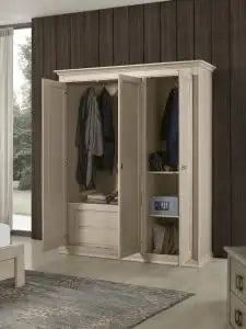 Armadio mod idea in legno Shabby chic grigio anticato 3 ante con casettiera interna