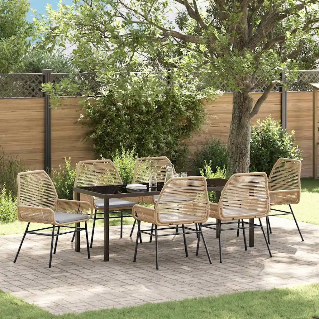 Set da Pranzo per Giardino con cuscino 7 pcs Marrone polyrattan 3380881