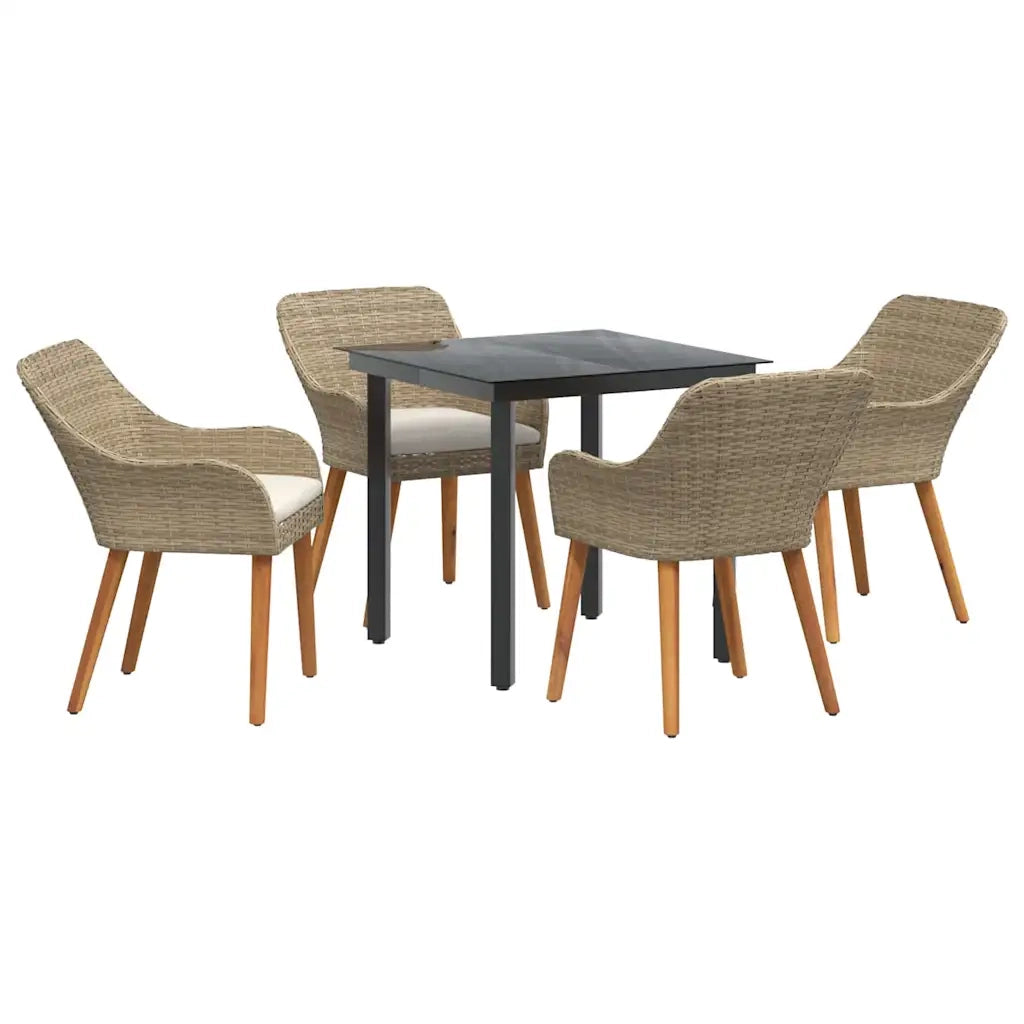 Set da Pranzo per Giardino con cuscino 5 pcs Beige polyrattan 3261699