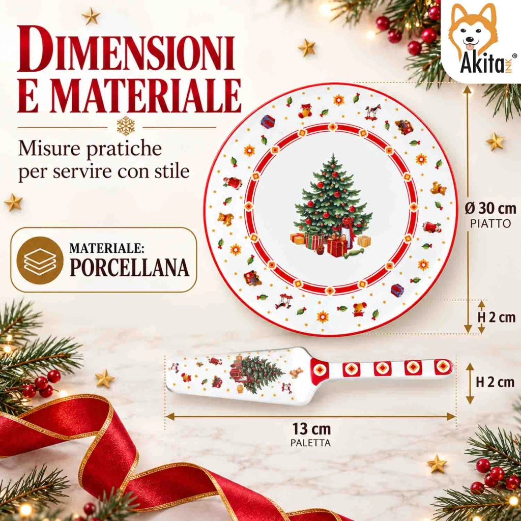 Akitaink Piatto Panettone Christmas Tree 30 cm Paletta Porcellana