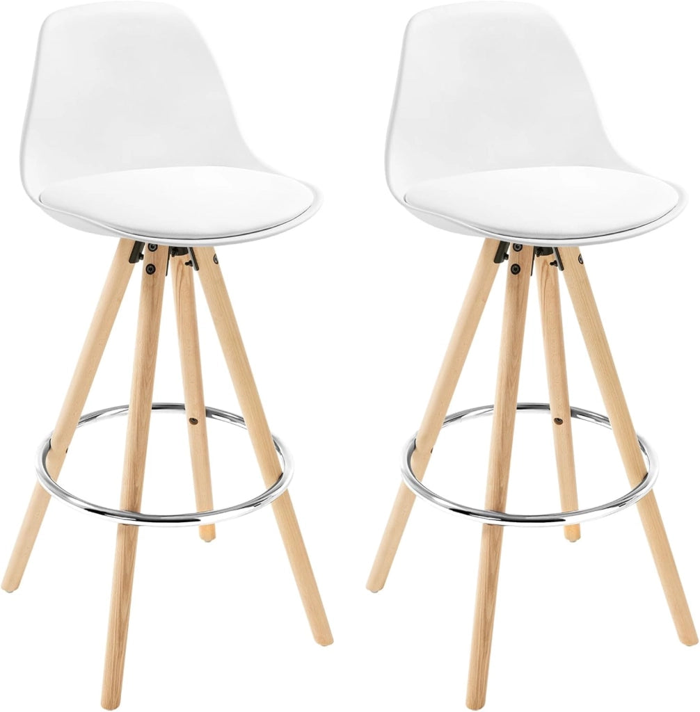 Sgabelli da Bar Sedia Cucina in PU Gambe Legno Schienale di Plastica, Bianco 2 Pezzi