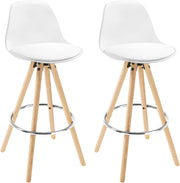 Sgabelli da Bar Sedia Cucina in PU Gambe Legno Schienale di Plastica, Bianco 2 Pezzi