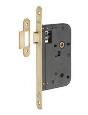 Serratura da incasso con scrocco, asse 60 mm, frontale in ottone satinato – THIRARD