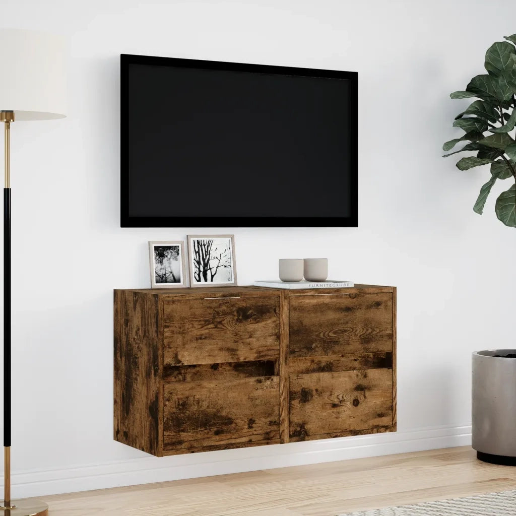 Mobili TV a Parete con Luci LED 2pz Rovere Fumo 41x31x45 cm 852280