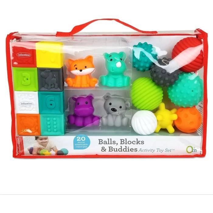 INFANTINO Senso Set di 8 palline morbide, 8 cubi sensoriali e 4 irrigatori per animali