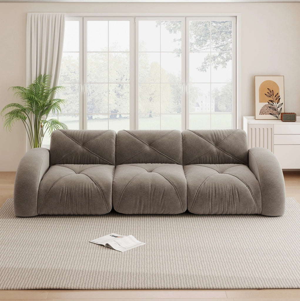 Divano modulare a 3 posti senza struttura in chenille color tortora