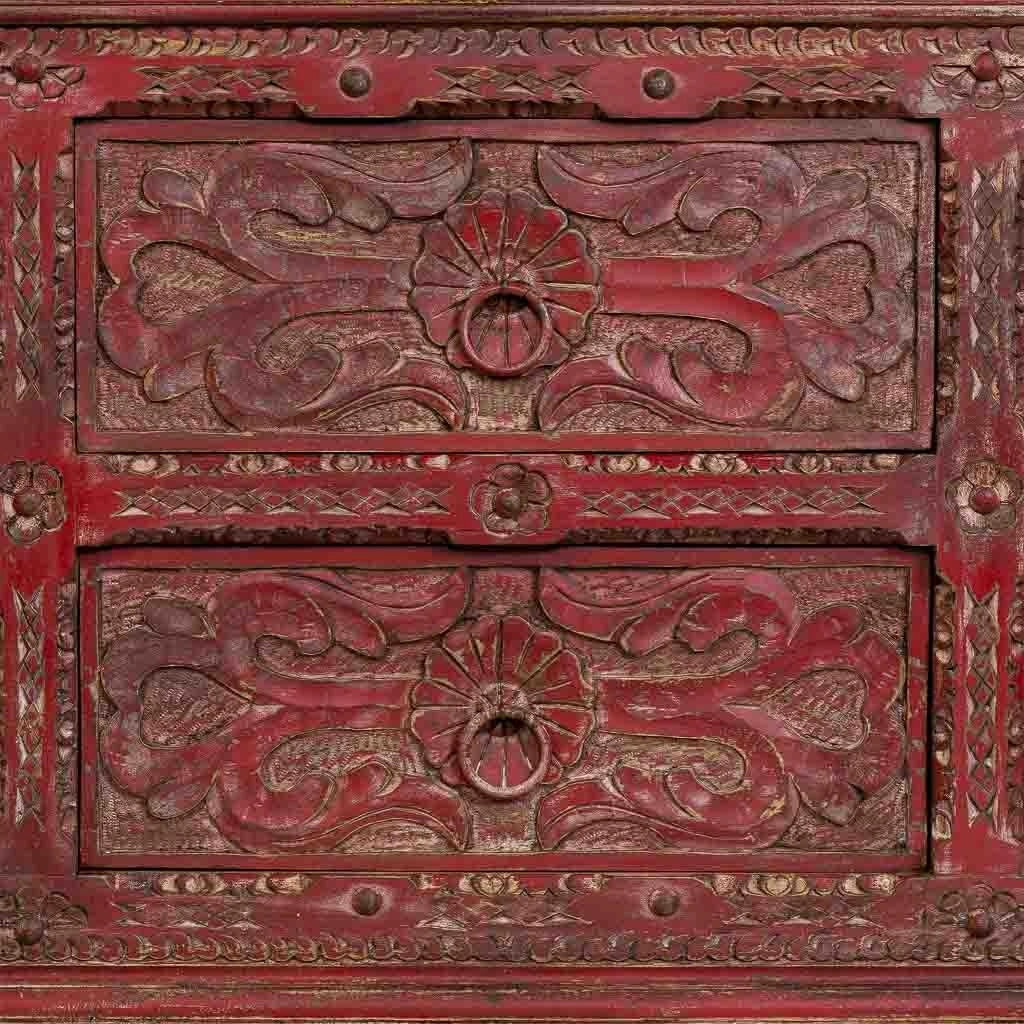 Credenza artigianale in legno rosso 165x45x76h cm