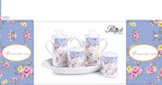 Set Menage da The Tè i Ceramica con Tazze e Vassoio Decoro Romantic Rose