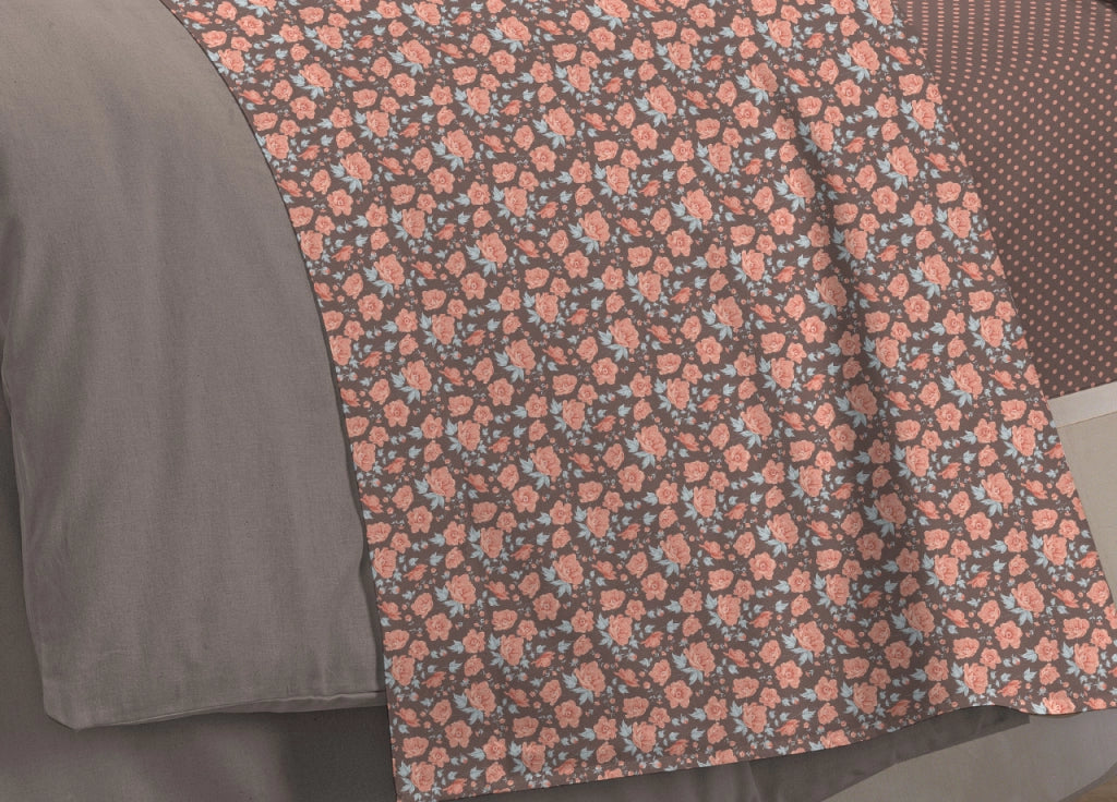 Completo Lenzuola Letto 100% Cotone Made Italy 3027 Disegno Provenza - Matrimoniale - Marrone