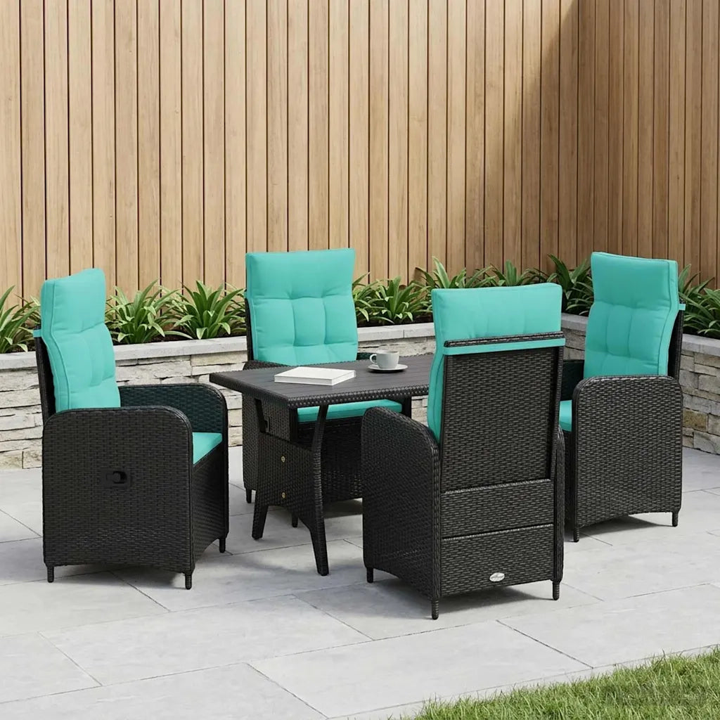 Set da pranzo per esterni 5 pz Nero e Turchese polyrattan 3422261