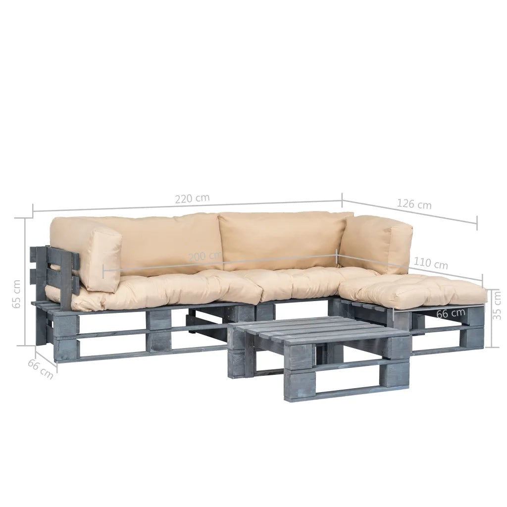 Set Divani da Giardino 4 pz Pallet Cuscini Sabbia in Legno cod mxl 44989