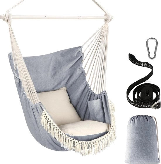 Sedia a Sospensione Opzionabile con Pendolo Max 500lb 2 Cuscini Inclusi Struttura in Acciaio con Righe Antiscivolo Sedia a Sospensione Portatile con Macramè Grande Sedia Bohémien Indoor/Outdoor