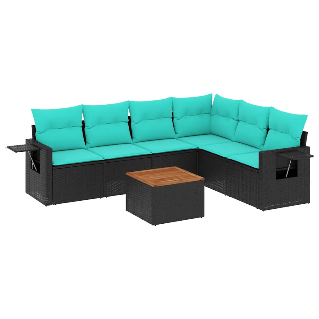 Set Divani da Giardino 7 pz con Cuscini Nero in Polyrattan 3224580