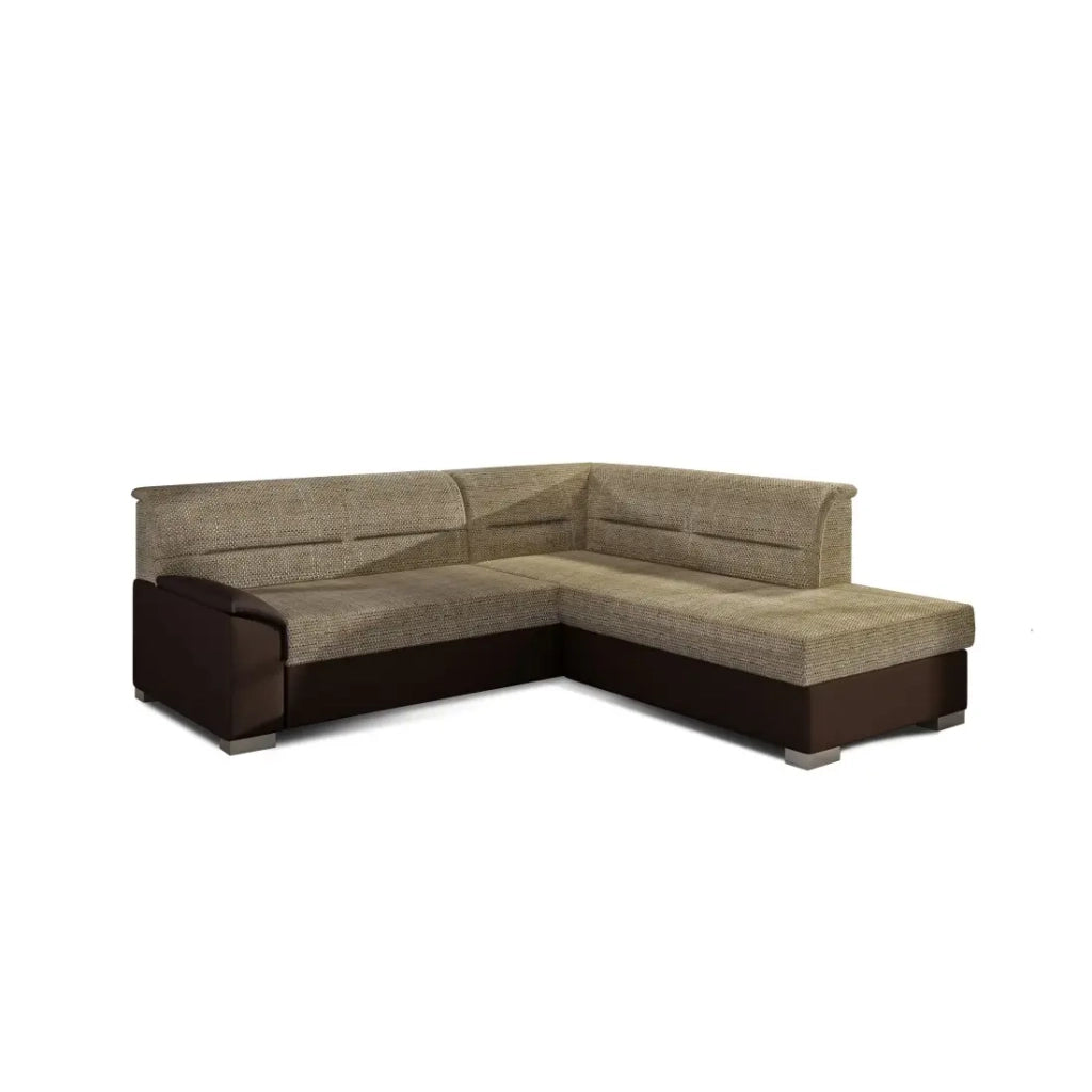 Divano angolare convertibile TROMSO beige e cioccolato – Angolo destro con contenitore