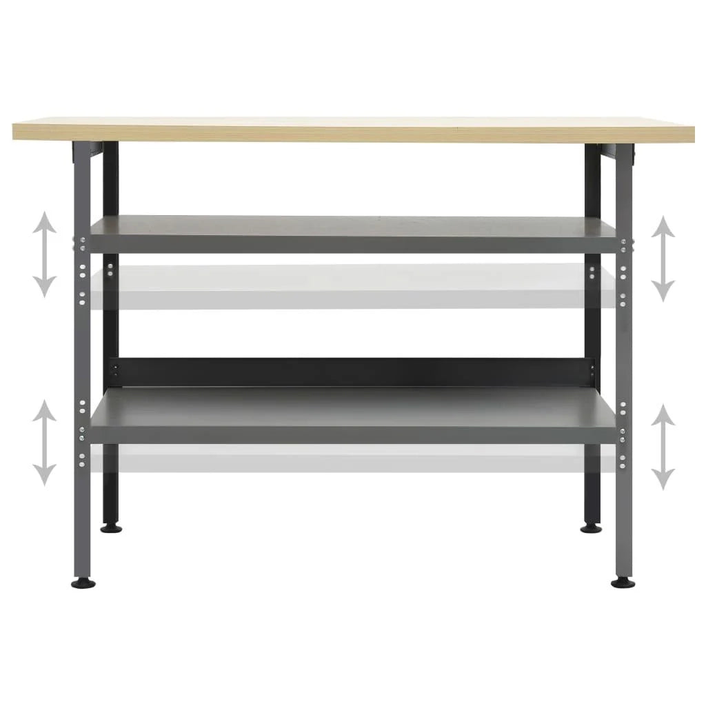 Banco da lavoro tavolo da lavoro postazione di lavoro deposito attrezzi banco portautensili con 2 ripiani garage/officina 120 cm acciaio grigio 02_0003676