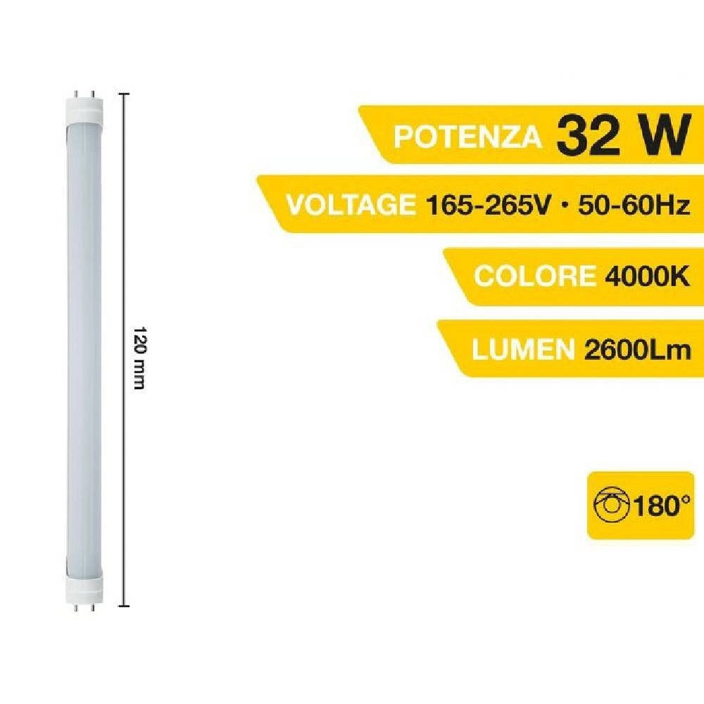 Trade Shop - Tubo Neon Led Attacco T8 120cm Opaco 32watt 2600lm Luce Naturale 4000k T8-120onn -