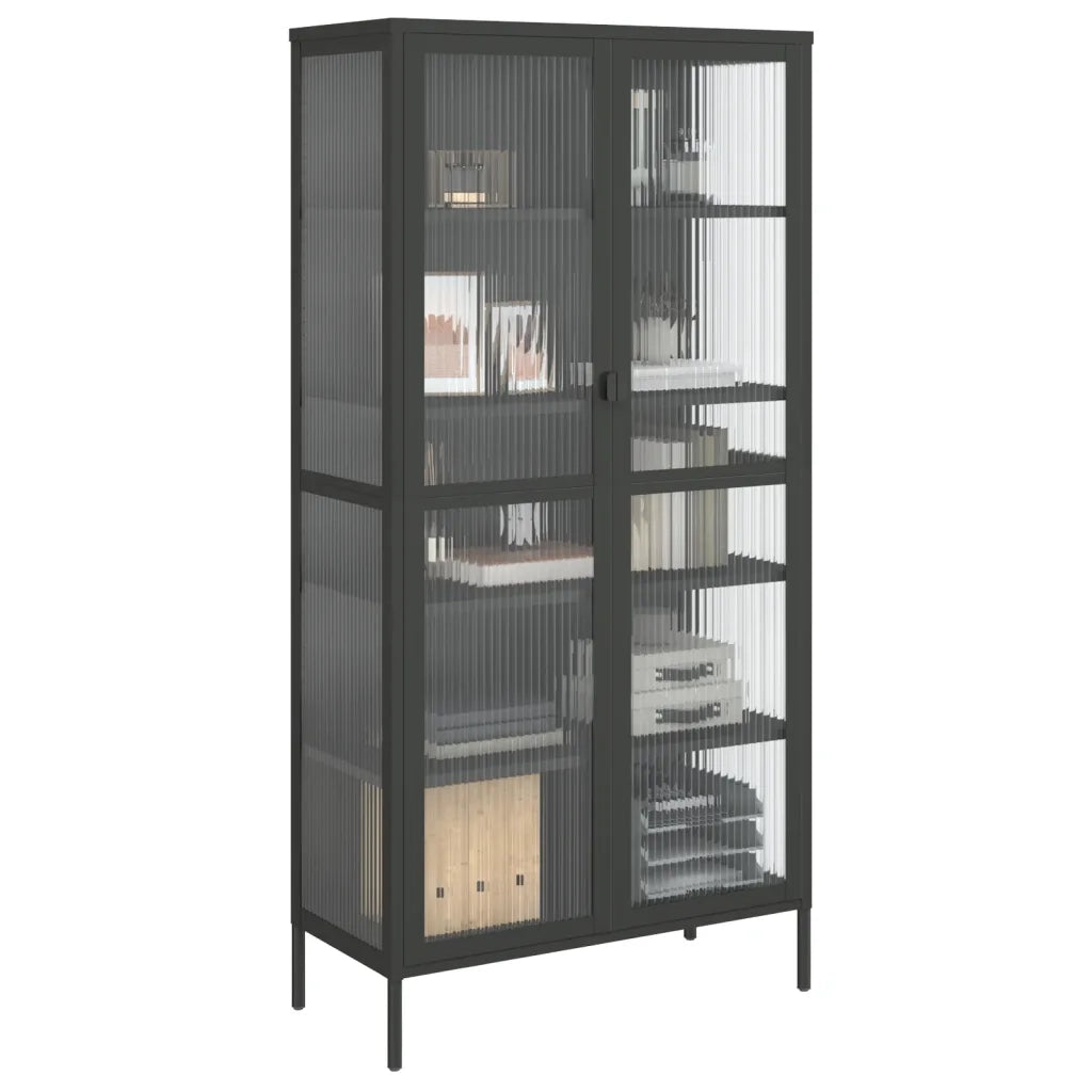 Credenza Nera 85x40x180 cm Vetro e Acciaio 353004