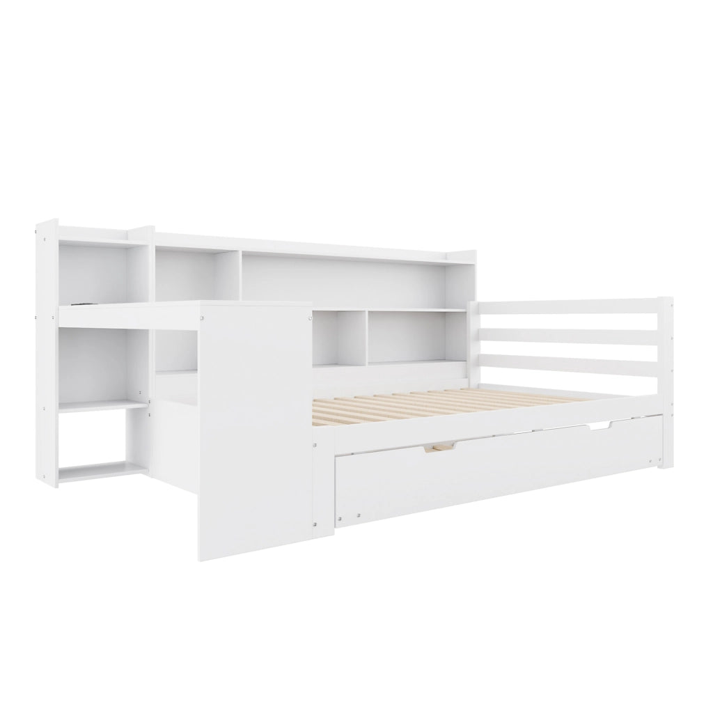 Letto multifunzione in legno 90 x 200 cm con letto estraibile, scrivania e presa