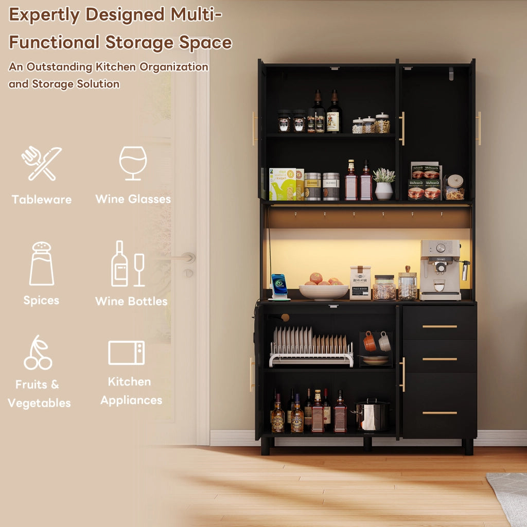 MADIA 183 cm con LED, 3 cassetti, MDF, nera