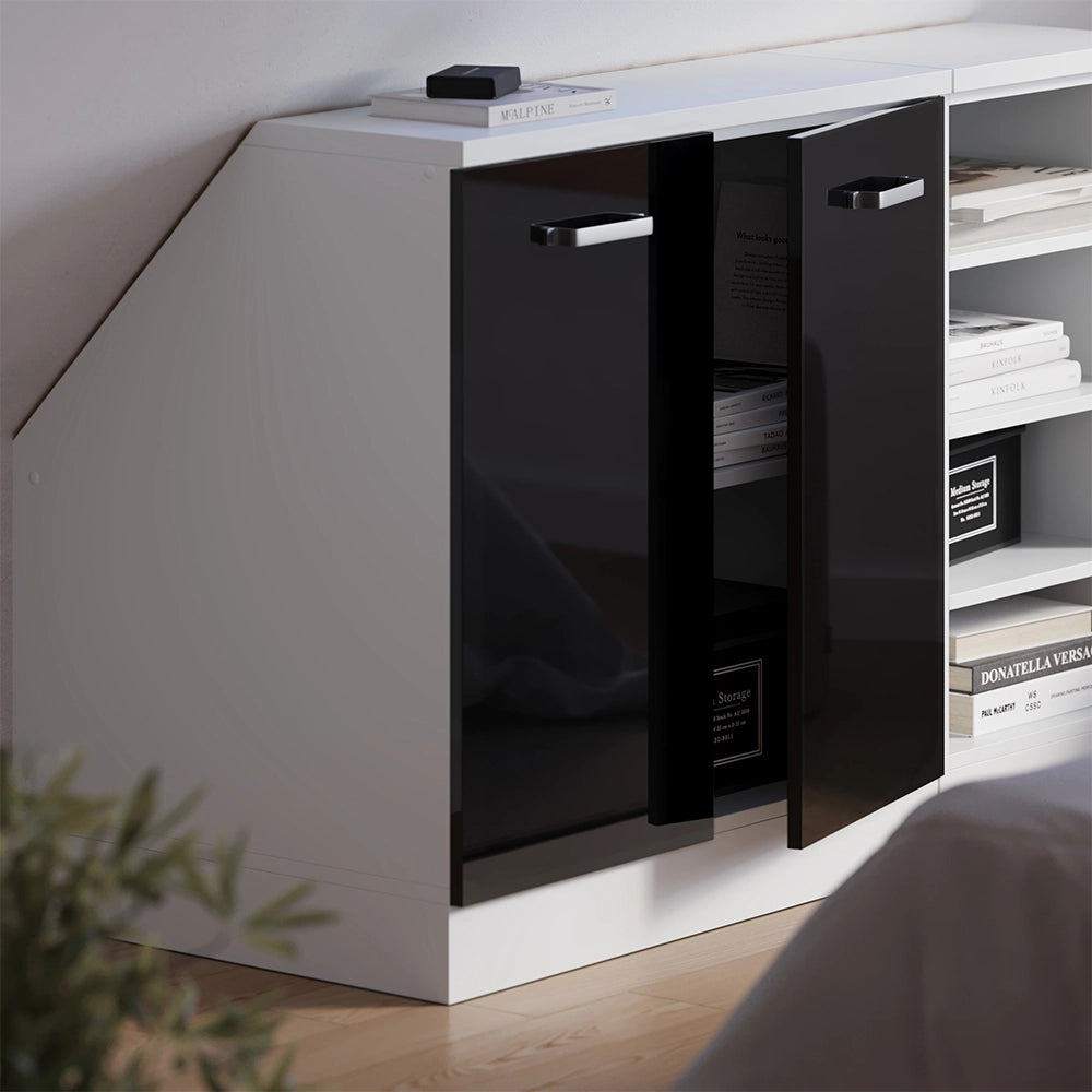 Mobile cucina sottotetto R-Line Nero lucido/Bianco 80 cm con 2 porte, carcassa 60 cm profondità Vicco