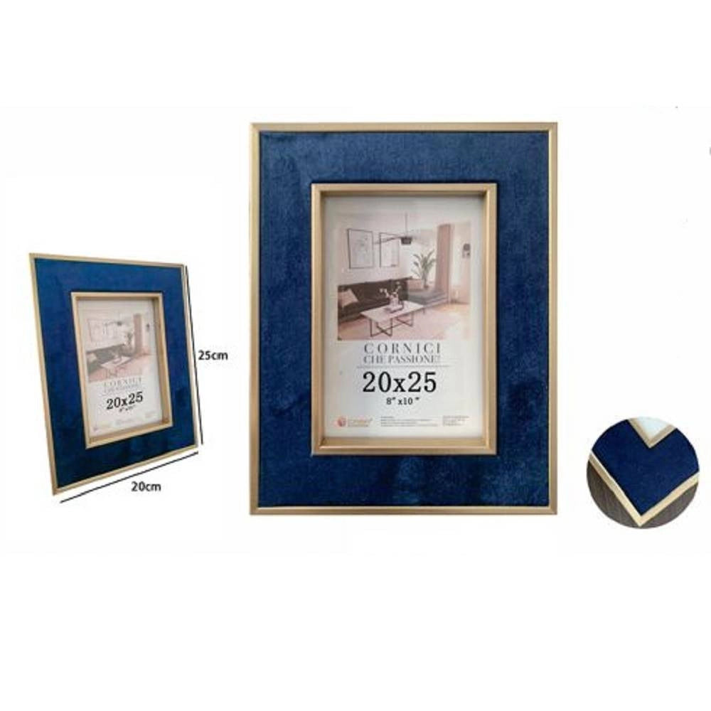 Trade Shop - Cornice Per Foto Poster Quadri Tele Portafoto 20 X 25 Cm Blu Con Bordi Oro 70313 -