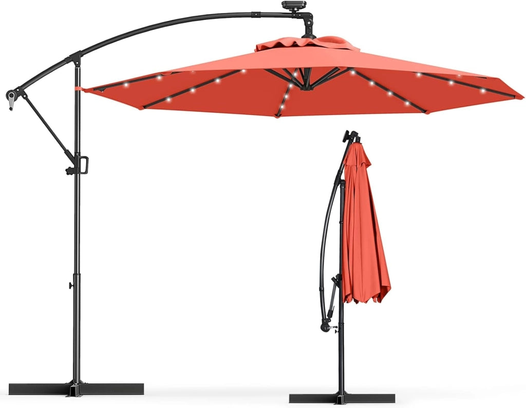 Ombrellone LED da giardino con manovella, ombrellone da terrazza con supporto, rotazione a 360°, pieghevole, inclinabile, ombrellone da 300 cm x 230 cm, per giardino, terrazza, piscina