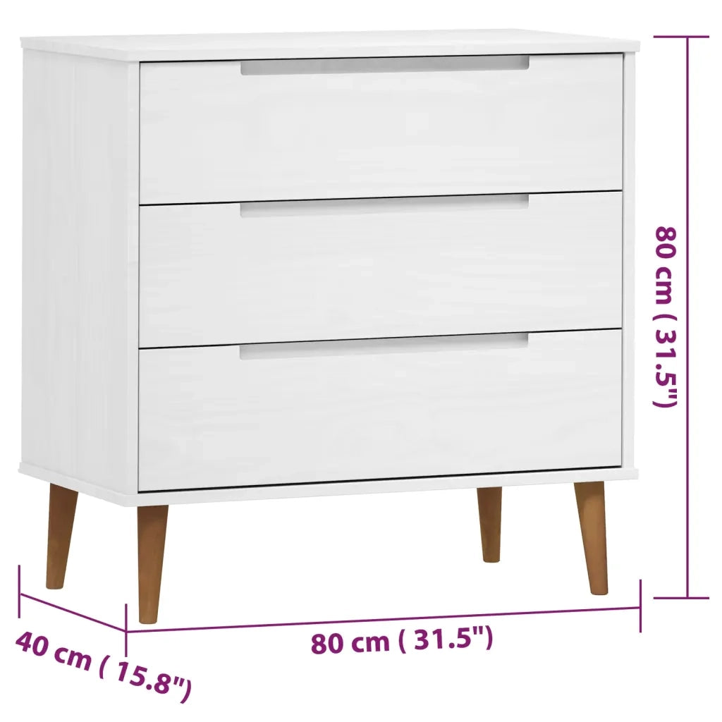 Cassettiera MOLDE Bianca 80x40x80 cm in Legno Massello di Pino 350505