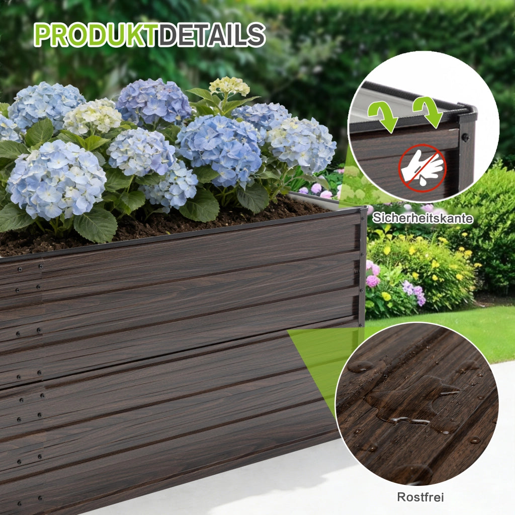 Fioriera Rialzata da Giardino in Metallo ¨C MINIMAL ¨C 219x112x64cm Effetto Legno