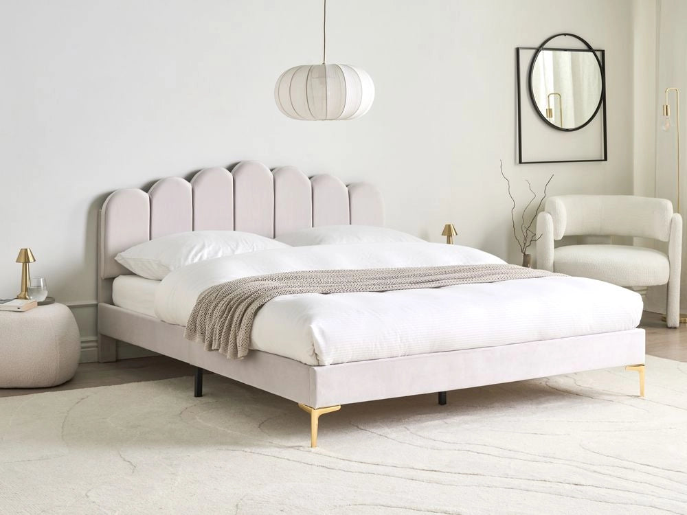 Letto matrimoniale 160 x 200 cm velluto Gambe in metallo bianco sporco con testiera e base a doghe