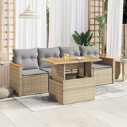 Set Divano da Giardino 5 pz con Cuscini Beige Polyrattan Acacia
