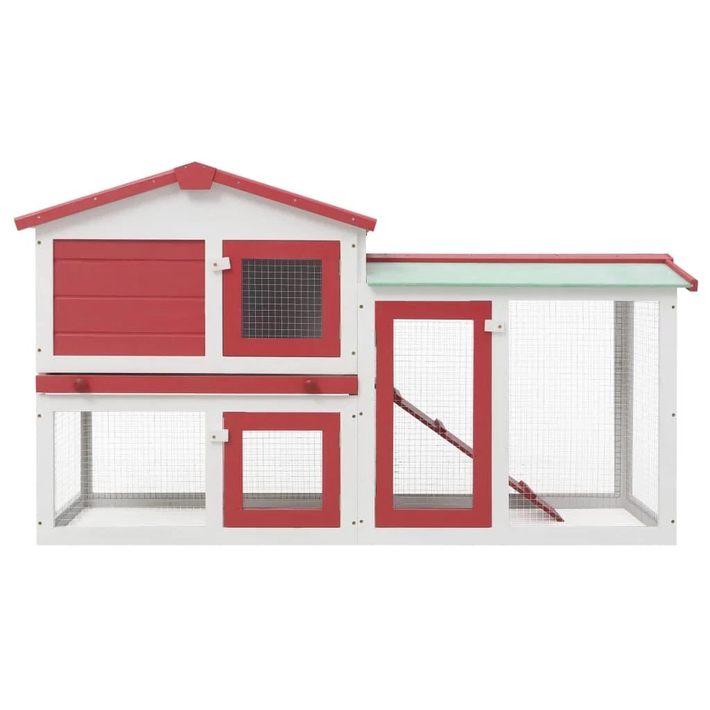 Grande conigliera da esterno rossa e bianca 145 x 45 x 85 cm in legno 02_0000608