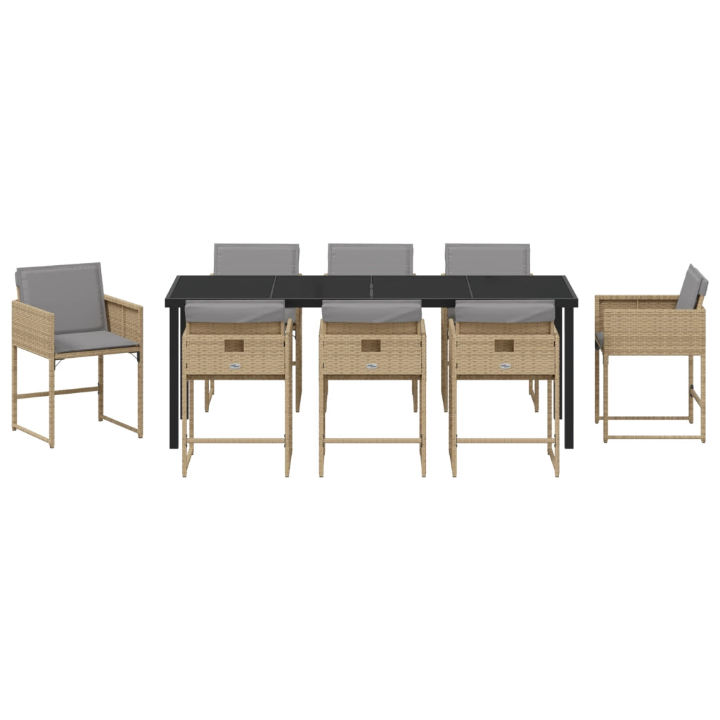 Set da Pranzo da Giardino 9 Pezzi con Cuscini Polyrattan Beige