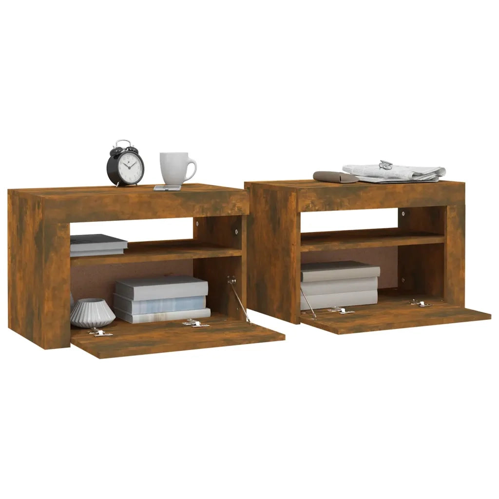 Comodini 2 pz con Luci LED Rovere Fumo 60x35x40 cm 3144972