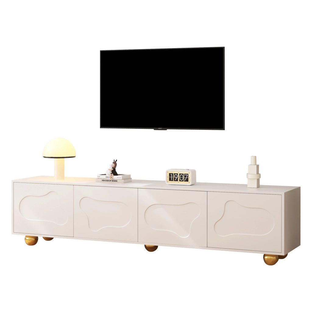 Mobile TV con 4 Ante e 2 Vani; Ante a Forma di Nuvola; 5 Piedini; Stile Moderno; 180??40??45 cm; in Pannello Truciolare; Bianco
