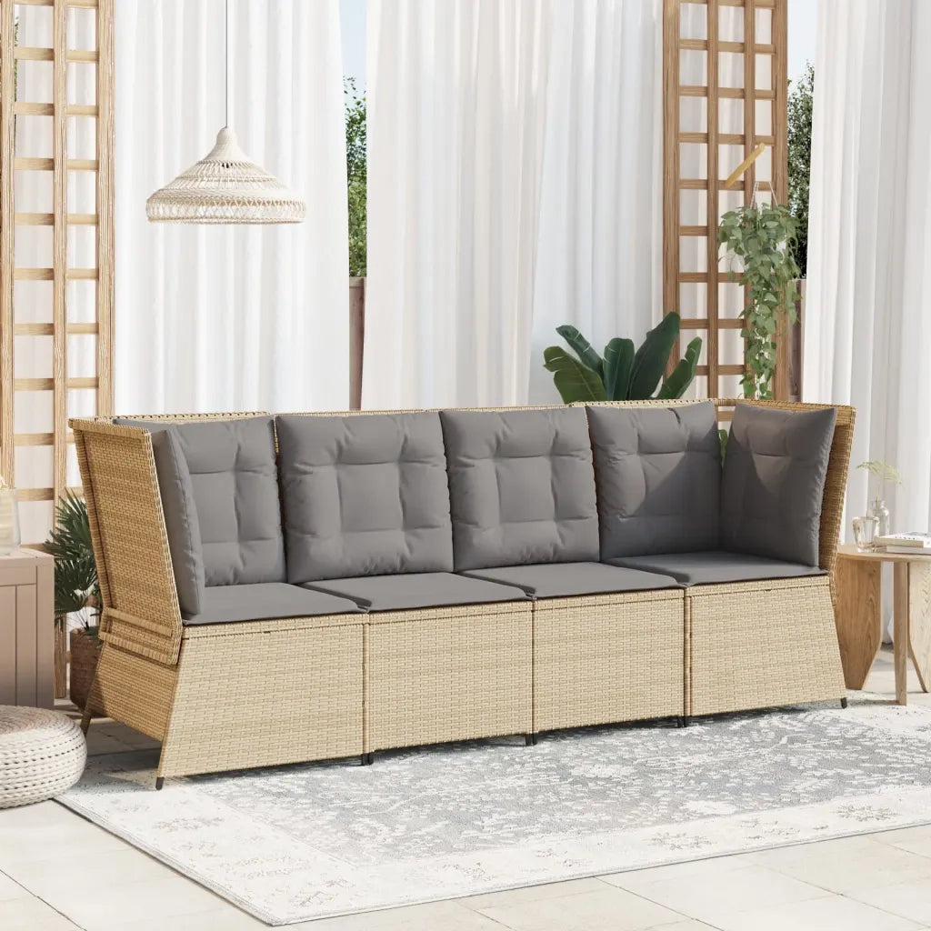 Divano Angolare da Giardino con Cuscini-Sofa da Giardino-Divanetto da esterno Beige in Polyrattan 600654