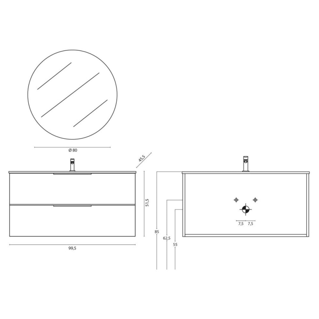 MOBILE BAGNO BURANO 100CM GRIGIO CANNETTATO