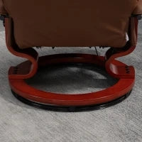Poltrona relax reclinabile poggiapiedi regolabile girevole 360° base in legno rivestimento sintetico marrone