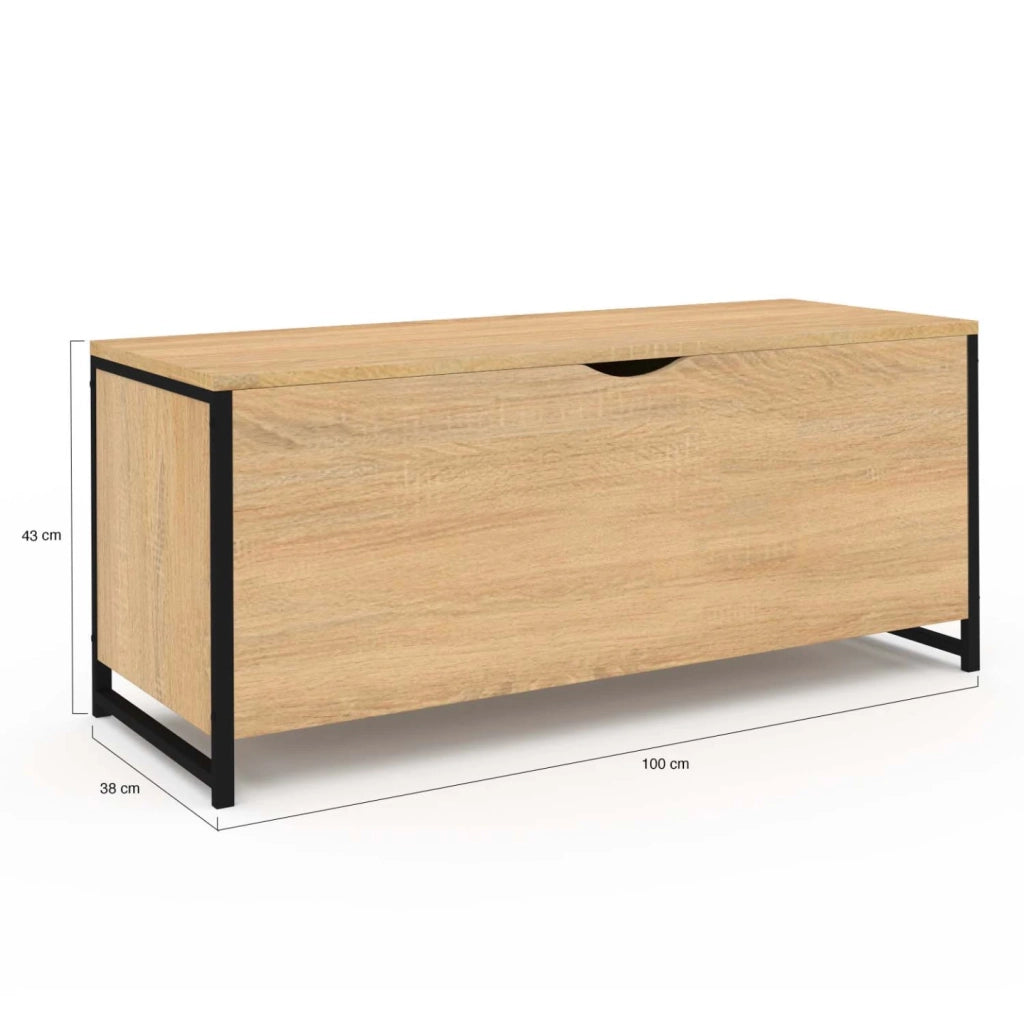 IDMarket - DETROIT baúl 100 cm madera y negro diseño industrial