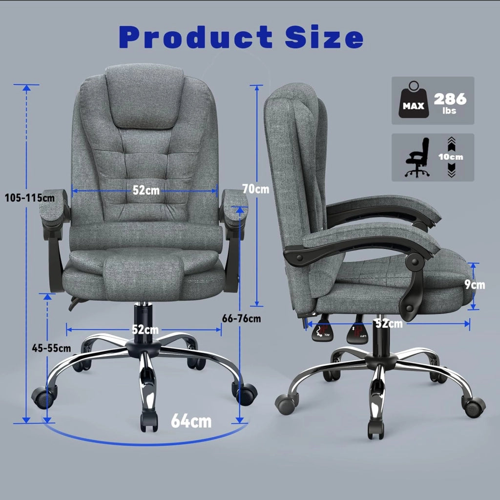 Sedia da ufficio ergonomica, sedia da ufficio , schienale regolabile, sedia da ufficio girevole a 360° con schienale alto, nero-grigio