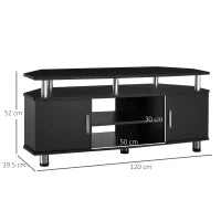 Mobile Porta TV Classico da Soggiorno con 2 ripiani e 2 Armadietti, in MDF e Acciaio Inox, Nero, 120x39.5x52cm