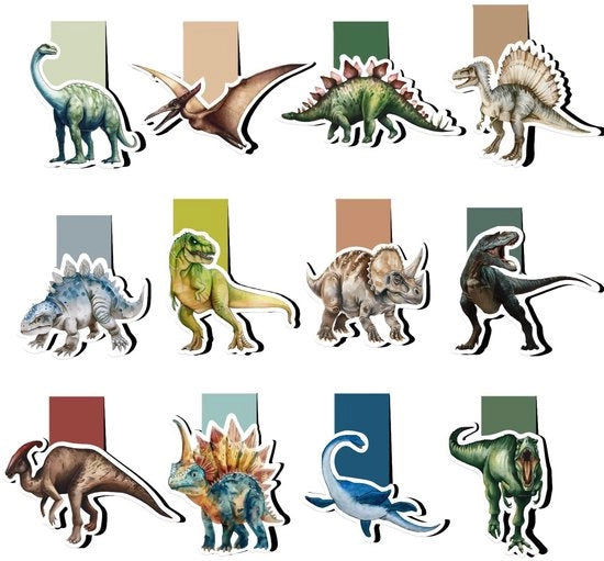 Leggii magnetici per libri 12 pezzi - Design dinosauro - Regalo di compleanno - Scuola - Lettura - Materiale ecologico - Cartine