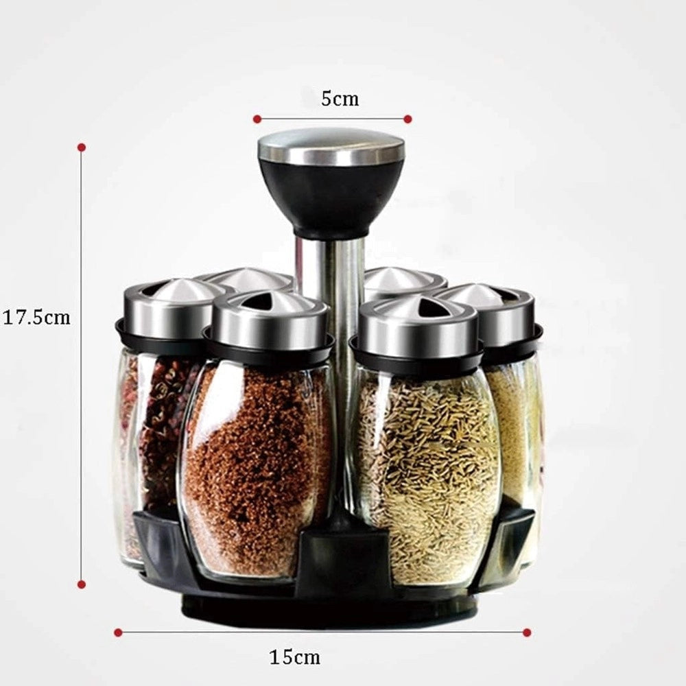 Trade Shop - Portaspezie Girevole Con 6 Barattoli In Vetro Tappi Spargispezie Organizer Cucina -