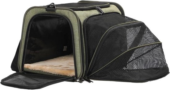 Borsa di Trasporto Pieghevole per Gatti e Cani - Sacchetto di Volo Espandibile - Tessuto di Oxford - Cinturino per Spalla - Dimensione L - Verde Unilaterale